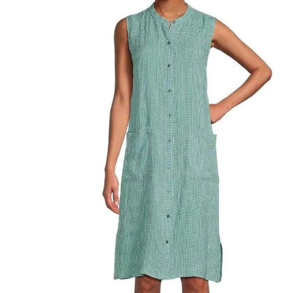 NWT Eileen Fisher AMAL Organic Linen Mandarin Collar Long Tunic Dress - Picture 1 of 8